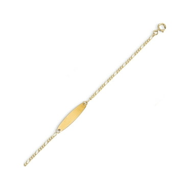 Plate: 1.1in x 0.2in 14k Yellow Gold 6in Engravable Curb Child ID Bracelet 